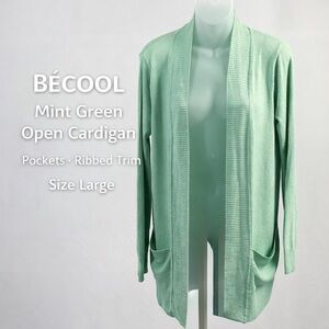 Becool Mint Green Open Front Cardigan Sweater Large